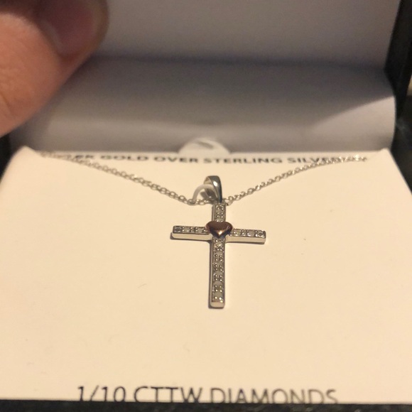 = NEW = ROSE GOLD HEART ON CROSS SILVER NECKLACE - Picture 4 of 5